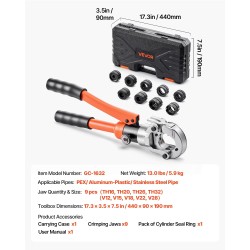 Hydraulinen putkien puristustyökalu 9 vaihdettavaa leukaa PEX ja alumiinimuoviputkille sekä ruostumattomille teräsputkille