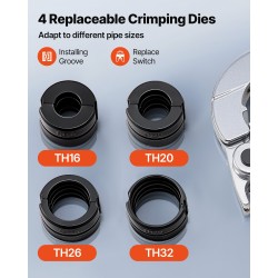 Hydraulinen putkipuristin PEX ja alumiinimuoviputkille 4 vaihdettavaa leukaa TH16 TH20 TH26 TH32