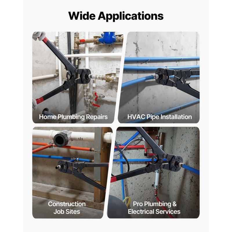 Putkien puristustyökalu PEX- ja alumiinimuoviputkille viisi vaihdettavaa leukaa