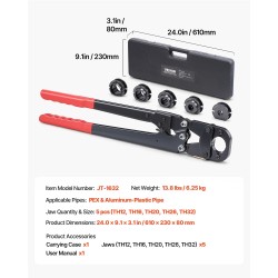 Putkien puristustyökalu PEX- ja alumiinimuoviputkille viisi vaihdettavaa leukaa