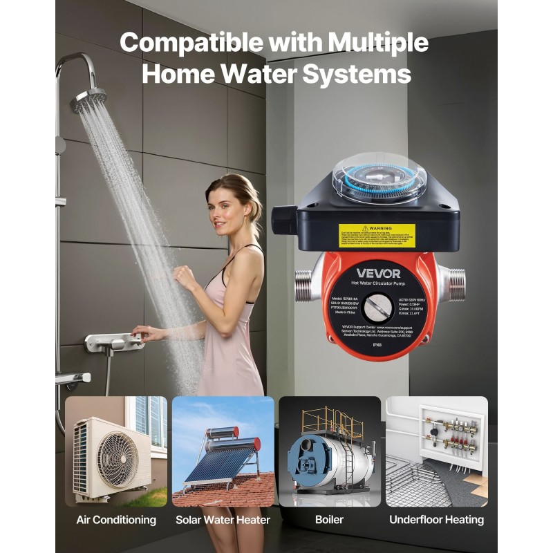 Käyttövesikiertopumppu ruostumattomalla pumppupäällä mekaanisella ajastimella lämminvesivaraajan lähtöön