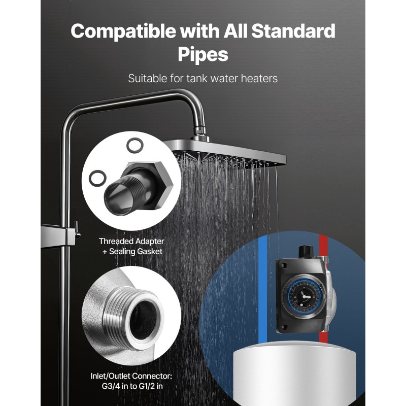 Käyttövesikiertopumppu ruostumattomalla pumppupäällä mekaanisella ajastimella lämminvesivaraajan lähtöön