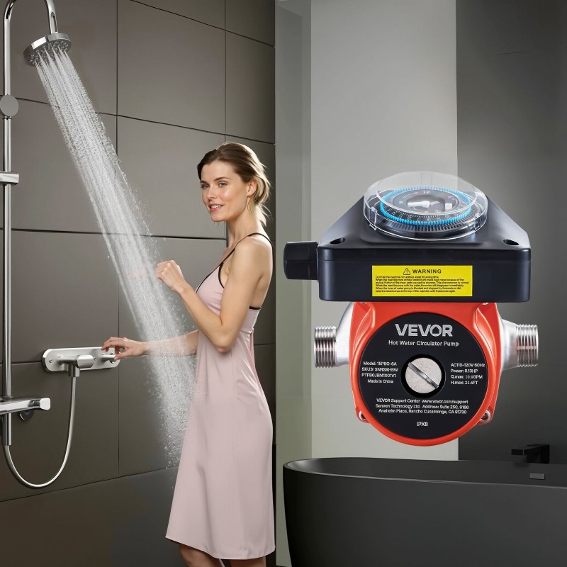 Käyttövesikiertopumppu ruostumattomalla pumppupäällä mekaanisella ajastimella lämminvesivaraajan lähtöön