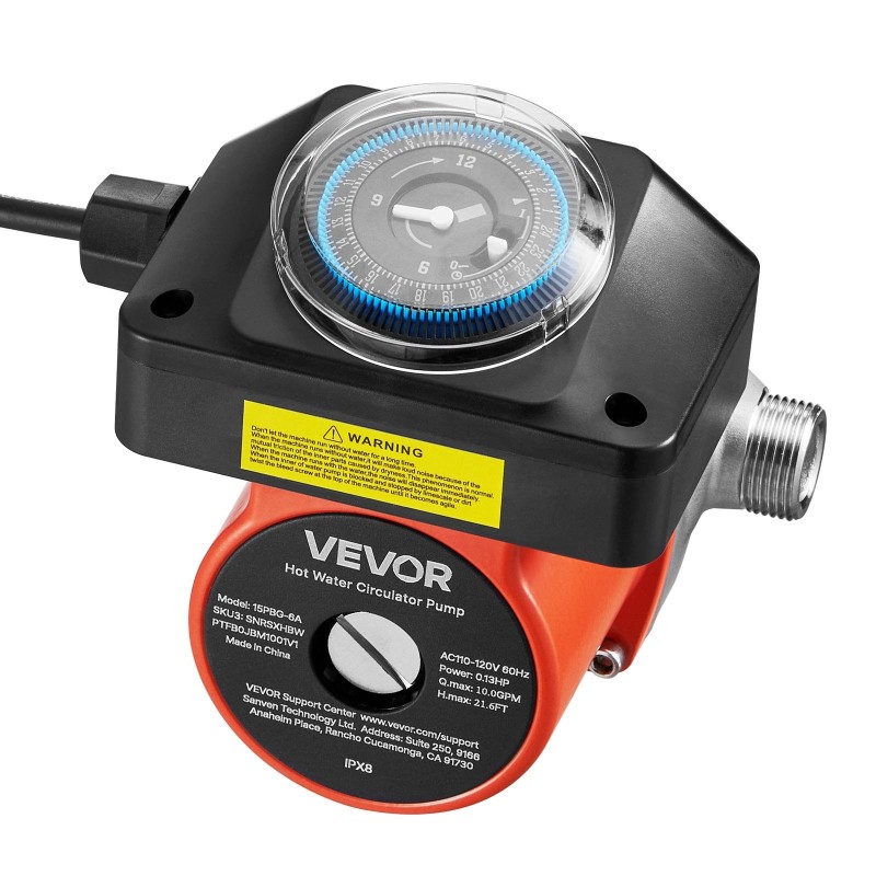 Käyttövesikiertopumppu ruostumattomalla pumppupäällä mekaanisella ajastimella lämminvesivaraajan lähtöön