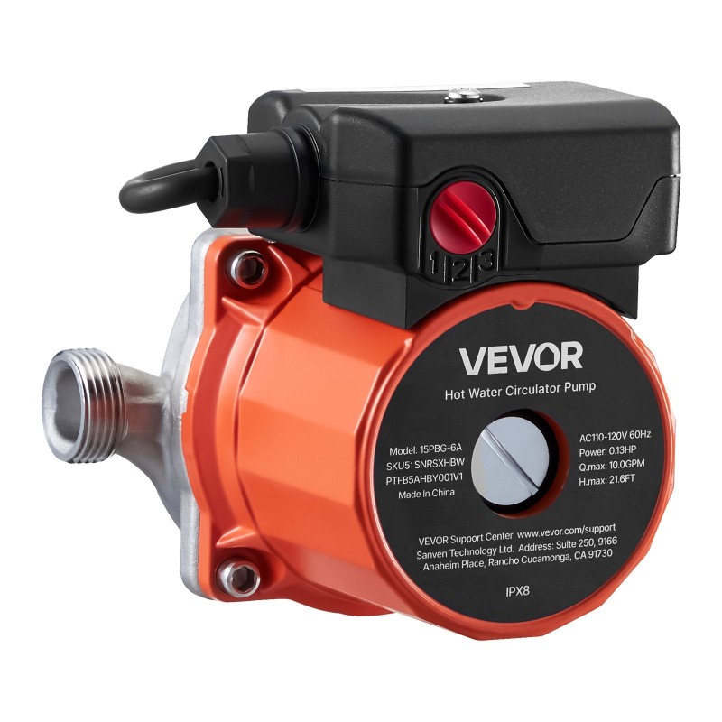 Lämminvesikiertopumppu 3-portainen ruostumaton teräspumppupää 38 l/min kotitalouksiin