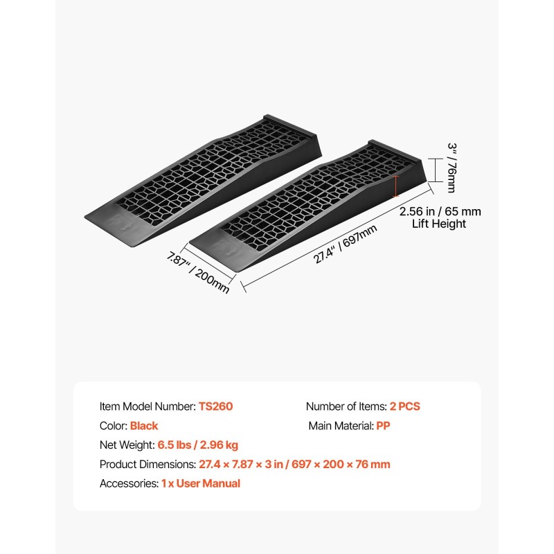 Auton huoltorampit polypropeeni 65 mm nostokorkeus 9072 kg 2 kpl
