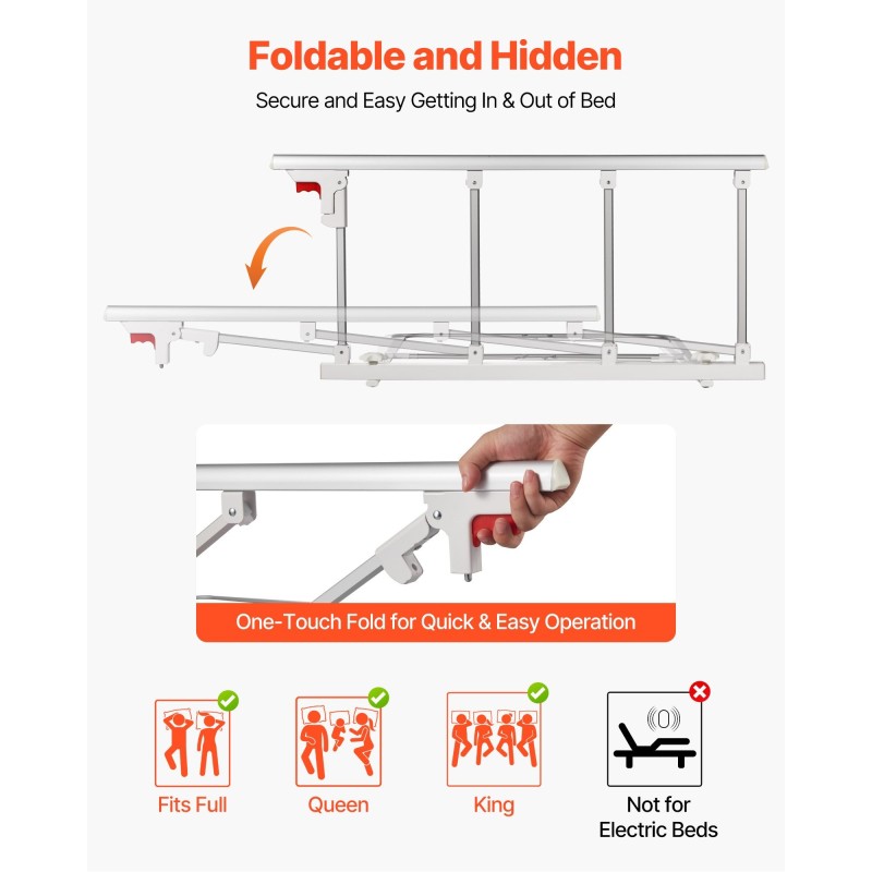 Taitettava sängynlaita alumiiniseos ja rauta valkoinen neljä käyttötapaa