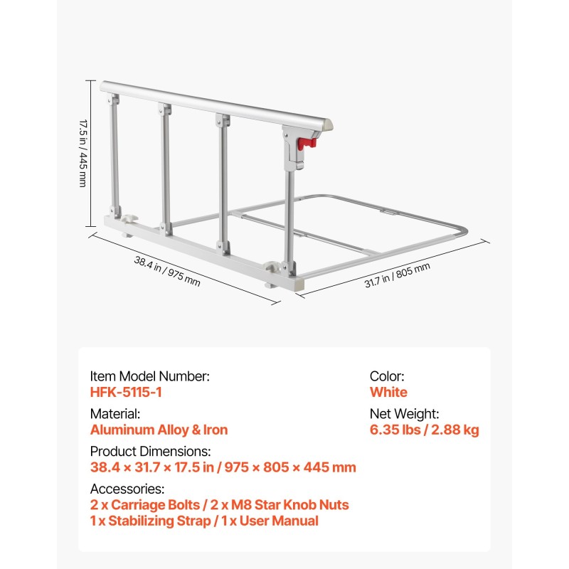 Taitettava sängynlaita alumiiniseos ja rauta valkoinen neljä käyttötapaa