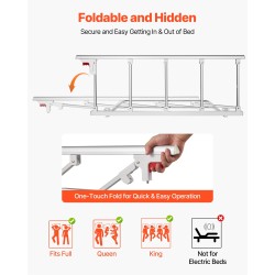 Taittuva sängynlaita 122 cm alumiiniseos ja rauta korkeussäädettävä ikäihmisille