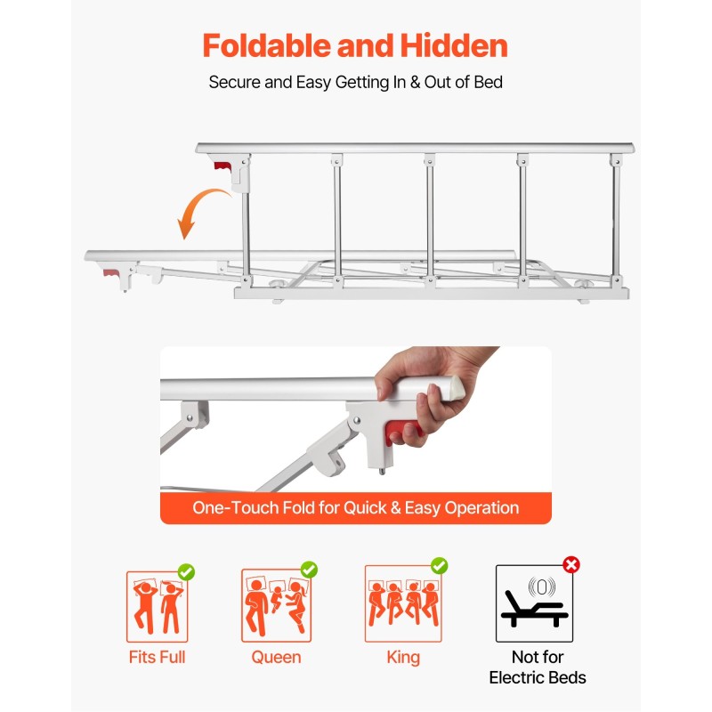 Taittuva sängynlaita 122 cm alumiiniseos ja rauta korkeussäädettävä ikäihmisille