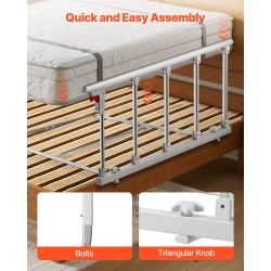 Taittuva sängynlaita 122 cm alumiiniseos ja rauta korkeussäädettävä ikäihmisille