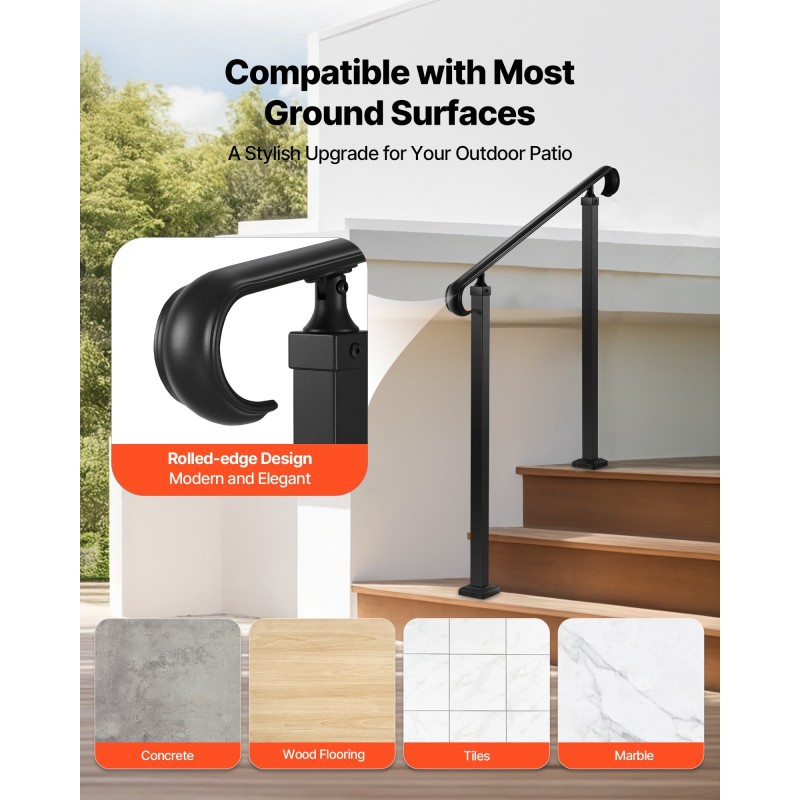 Ulkoportaan kaide hiiliteräksinen mattamusta säädettävä kahteen tai kolmeen askelmaan