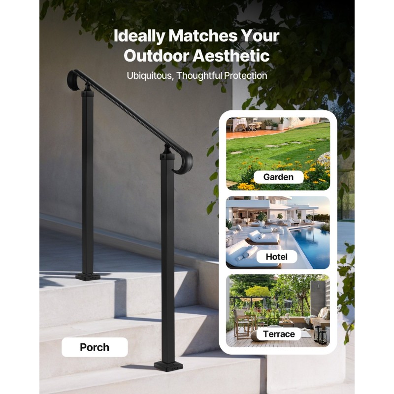 Ulkoportaan kaide hiiliteräksinen mattamusta säädettävä kahteen tai kolmeen askelmaan