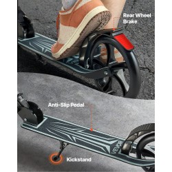 Potkulauta 2-pyöräinen musta polyuretaanirenkaat 200 mm säädettävä ohjaustanko kokoontaitettava runko