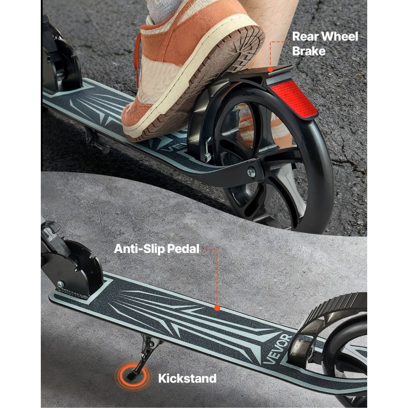 Potkulauta 2-pyöräinen musta polyuretaanirenkaat 200 mm säädettävä ohjaustanko kokoontaitettava runko