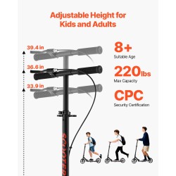 Taitettava kaksipyöräinen potkulauta korkeussäädettävällä ohjaustangolla leveällä liukumattomalla astinlaudalla musta