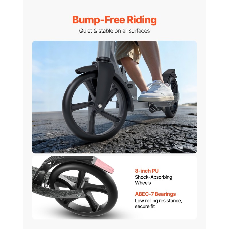 Potkulauta polyuretaanipyörillä säädettävällä ohjaustangolla alkaen 8-vuotiaille kantavuus 99,8 kilogrammaa