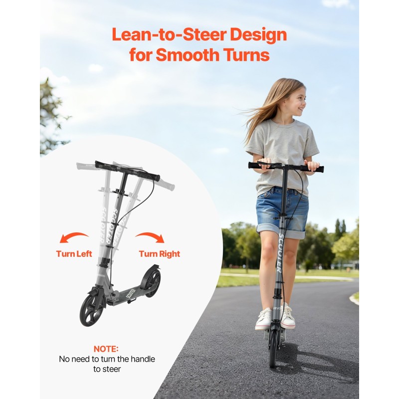 Potkulauta polyuretaanipyörillä säädettävällä ohjaustangolla alkaen 8-vuotiaille kantavuus 99,8 kilogrammaa