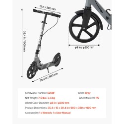 Potkulauta polyuretaanipyörillä säädettävällä ohjaustangolla alkaen 8-vuotiaille kantavuus 99,8 kilogrammaa