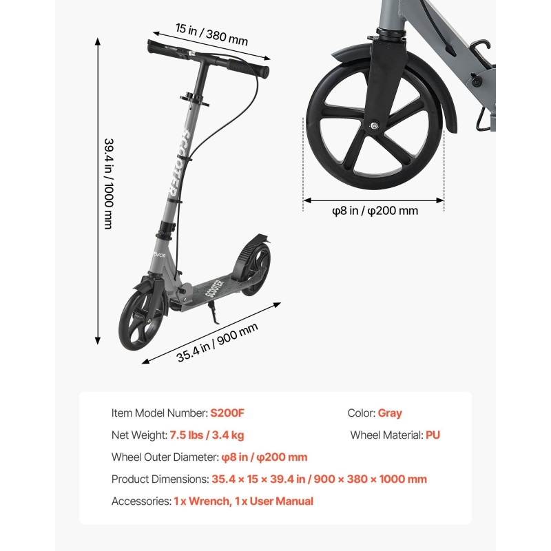 Potkulauta polyuretaanipyörillä säädettävällä ohjaustangolla alkaen 8-vuotiaille kantavuus 99,8 kilogrammaa