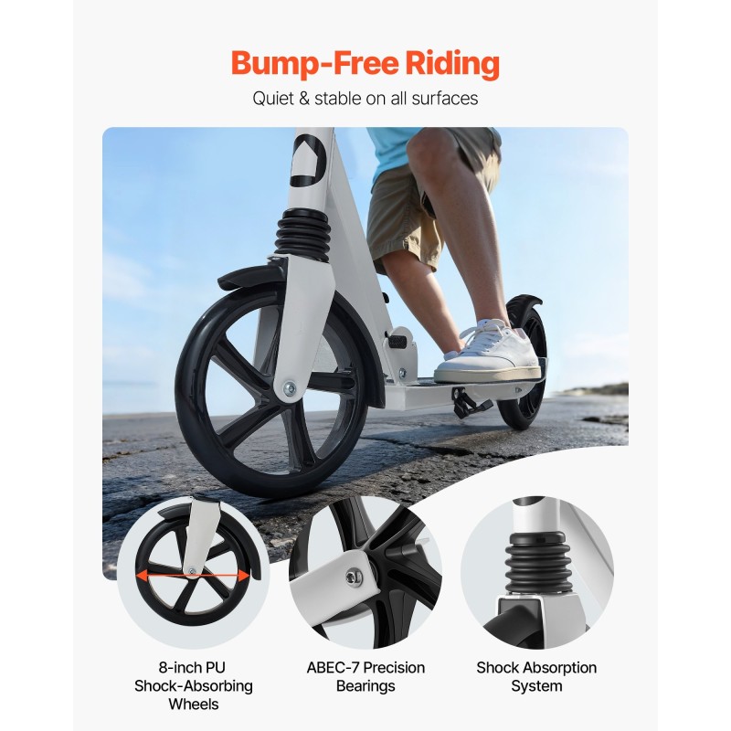 Taitettava potkulauta säädettävällä ohjaustangolla polyuretaanirenkaat 200 mm liukumaton astinlauta enintään 99,8 kg