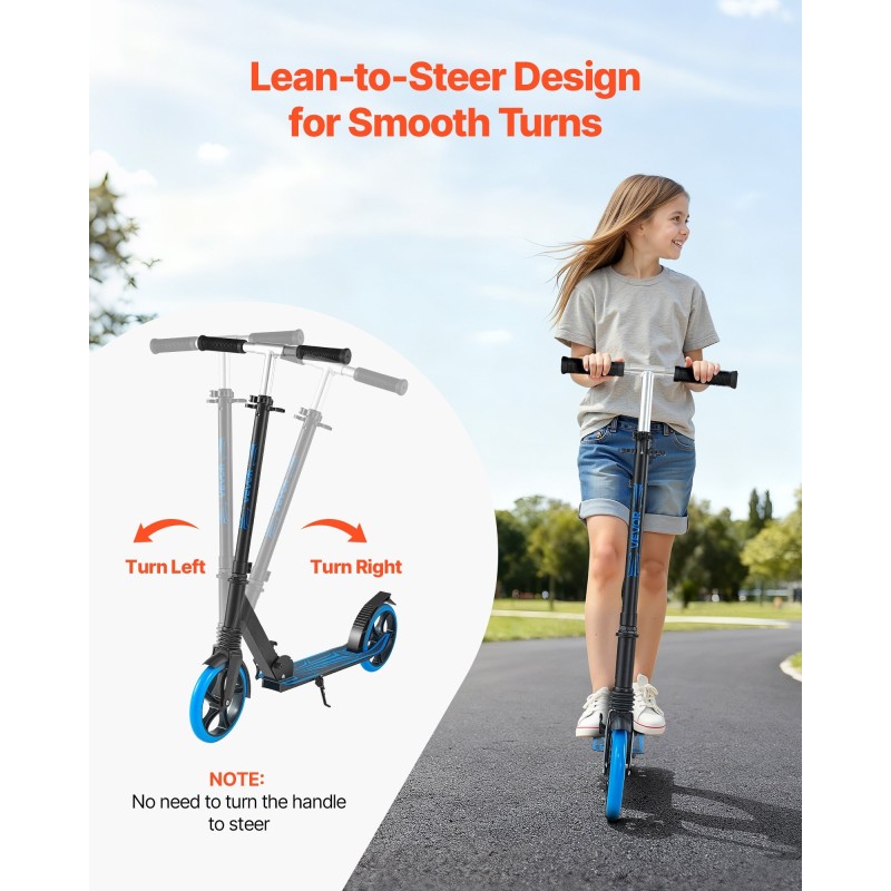 kaksipyöräinen potkulauta säädettävä ohjaustanko taittuva runko PU-pyörät enintään 99.8 kg kantavuus sininen