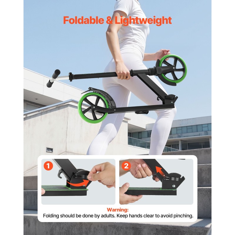 Potkulauta 2-pyöräinen säädettävä ohjaustanko kokoontaitettava runko PU-pyörillä 99,8 kg