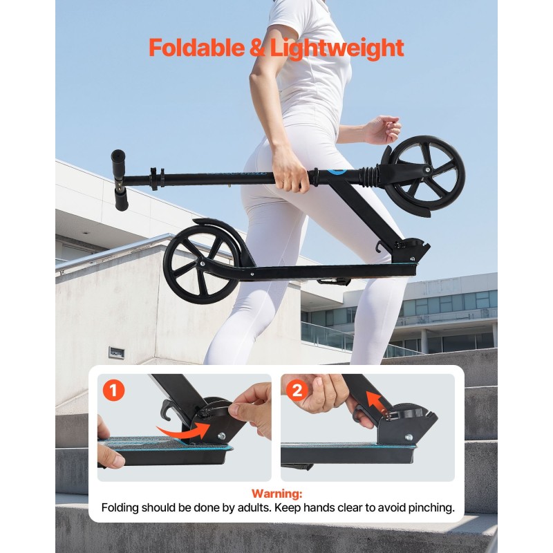 Taitettava potkulauta korkeussäädettävällä ohjaustangolla 200 mm polyuretaanipyörillä