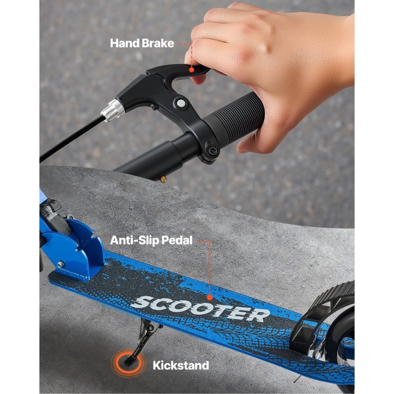 2-pyöräinen taitettava potkulauta 200 mm polyuretaanipyörät säädettävä ohjaustanko enimmäiskantavuus 99,8 kg