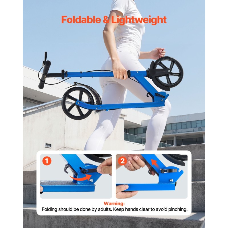 2-pyöräinen taitettava potkulauta 200 mm polyuretaanipyörät säädettävä ohjaustanko enimmäiskantavuus 99,8 kg