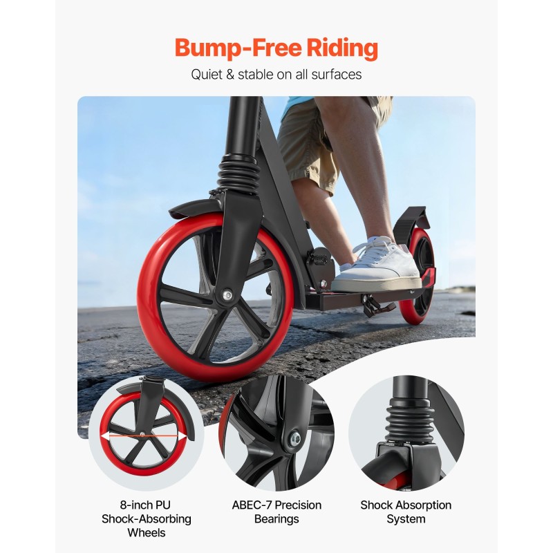 Taitettava kaksipyöräinen potkulauta korkeussäädettävällä tangolla leveällä liukumattomalla dekillä 99.8 kg