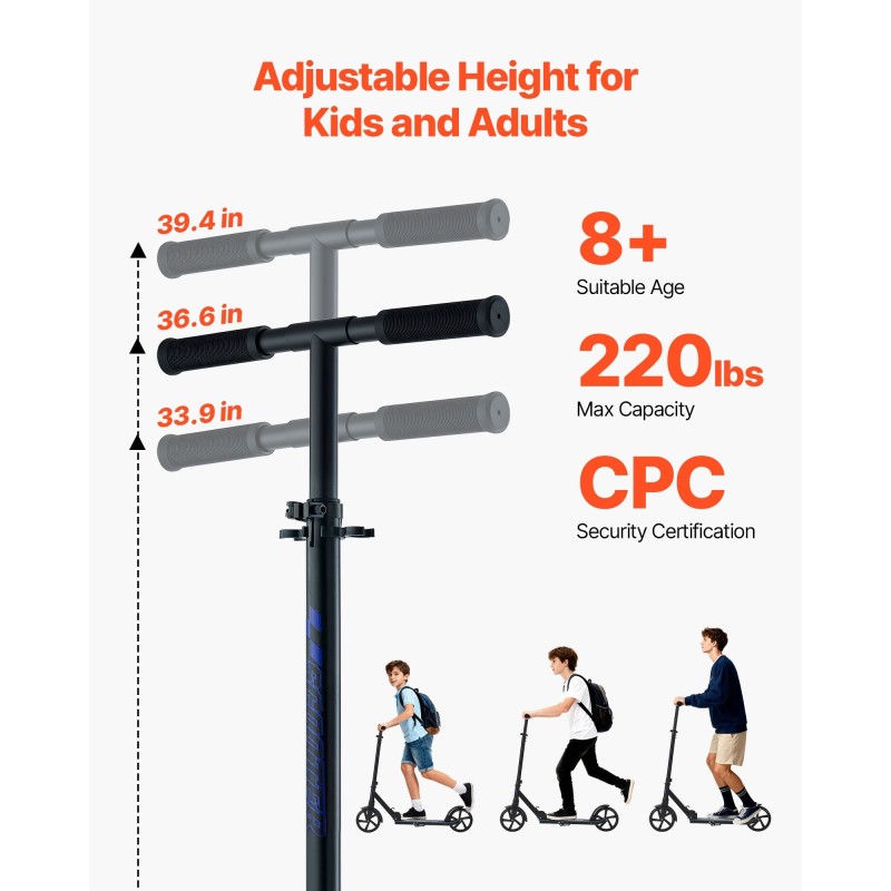 Taittuva potkulauta korkeussäädettävällä ohjaustangolla kantavuus 99,8 kg polyuretaanipyörillä