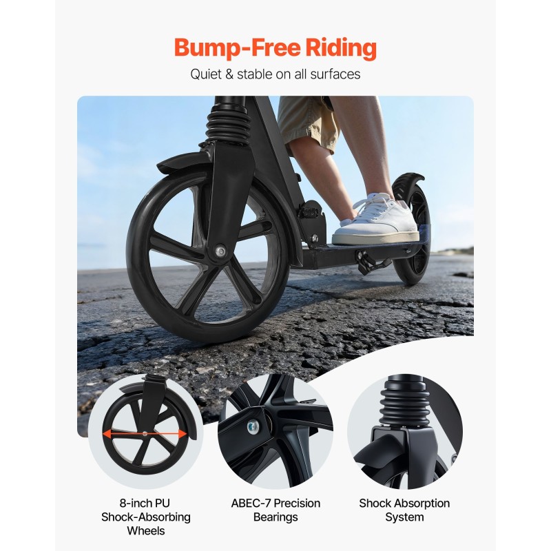 Taittuva potkulauta korkeussäädettävällä ohjaustangolla kantavuus 99,8 kg polyuretaanipyörillä