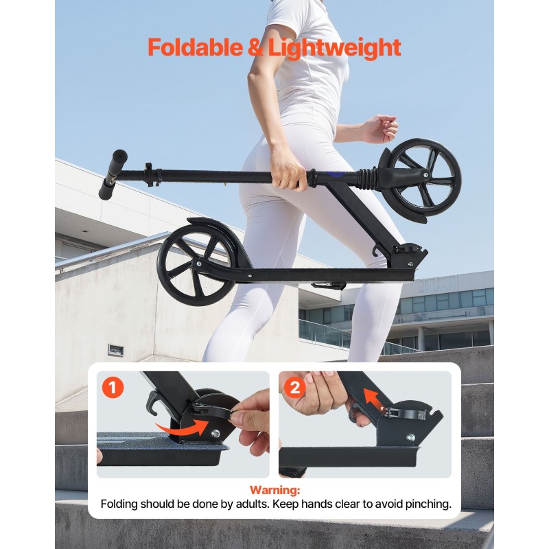 Taittuva potkulauta korkeussäädettävällä ohjaustangolla kantavuus 99,8 kg polyuretaanipyörillä