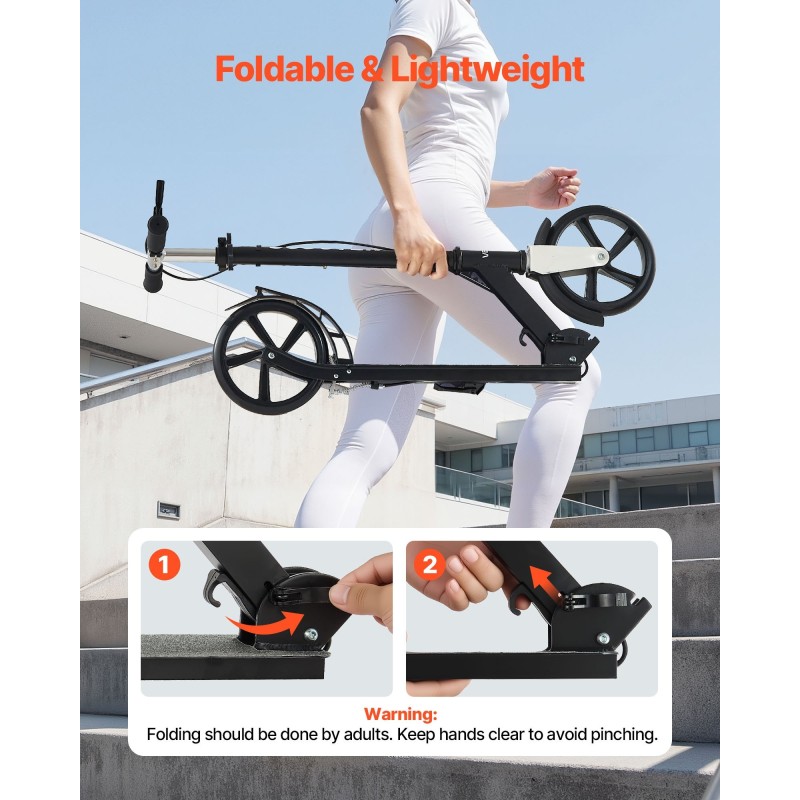 2-pyöräinen potkulauta säädettävällä ohjaustangolla taitettava kevyt runko