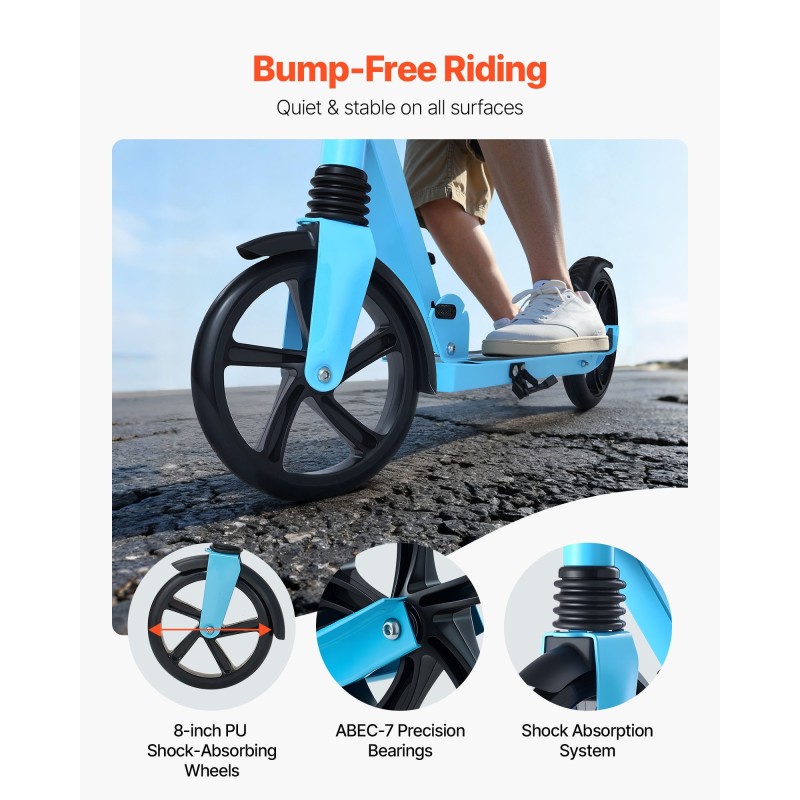 Potkulauta taittuva kevyt runko säädettävä ohjaustanko leveä liukastumaton taso sininen