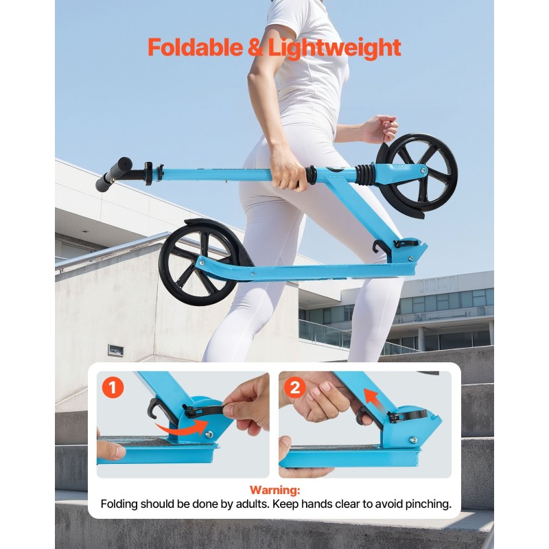 Potkulauta taittuva kevyt runko säädettävä ohjaustanko leveä liukastumaton taso sininen