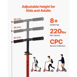 2-pyöräinen potkulauta säädettävä ohjaustanko taittuva runko PU-pyörät 200 mm 99,8 kg
