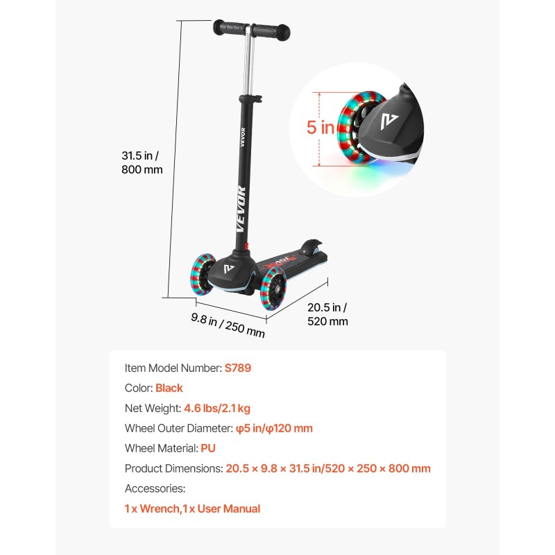 Kolmipyöräinen potkulauta lapsille alumiiniseosrunko säädettävä ohjaustanko paristottomat valopyörät leveä liukuestepinta musta