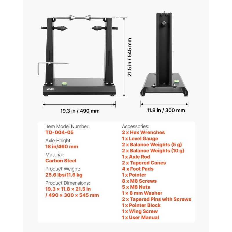 Vanteiden tasapainotusteline hiiliteräsrunko 40 kg kantavuus enintään 889 mm