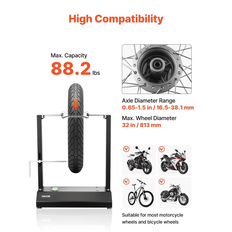 Vannetasapainotusteline moottori- ja polkupyörille hiiliteräs 40 kg 813 mm