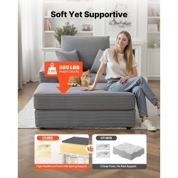 Luuton moduulimainen vakosamettiverhoiltu lepotuoli harmaa käsinojilla ja tyynyillä