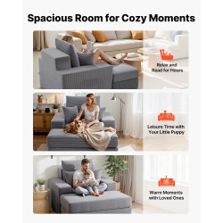 Luuton moduulimainen vakosamettiverhoiltu lepotuoli harmaa käsinojilla ja tyynyillä