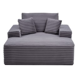 Chaiselongue lepotuoli harmaa raidallinen tekoturkispäällinen 1240 1700 700 mm korkeajoustoinen vaahto