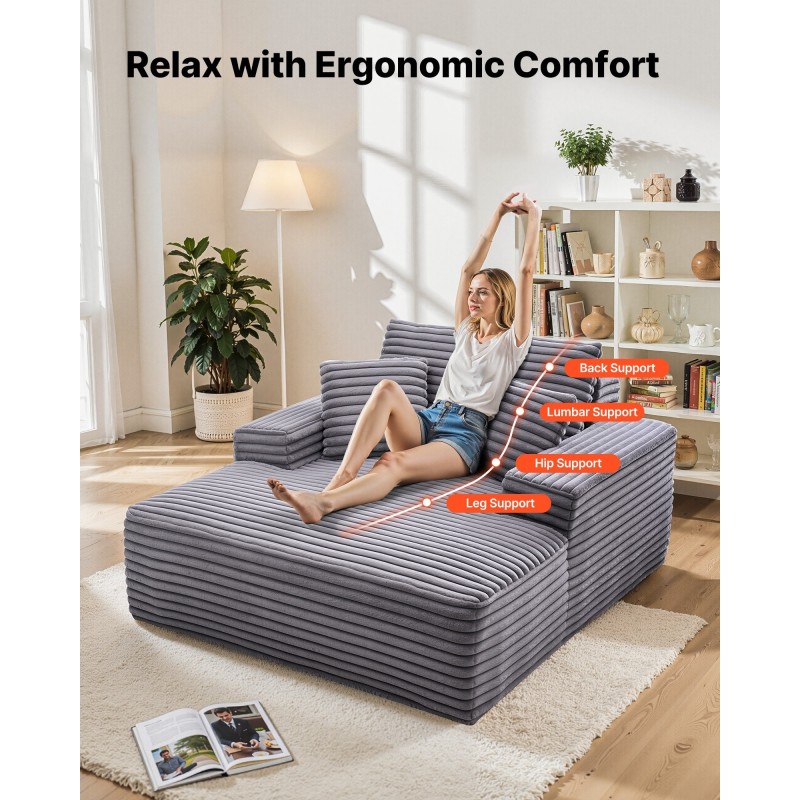 Chaiselongue lepotuoli harmaa raidallinen tekoturkispäällinen 1240×1700×700 mm korkeajoustoinen vaahto