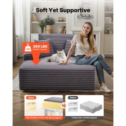 Chaiselongue lepotuoli harmaa raidallinen tekoturkispäällinen 1240×1700×700 mm korkeajoustoinen vaahto