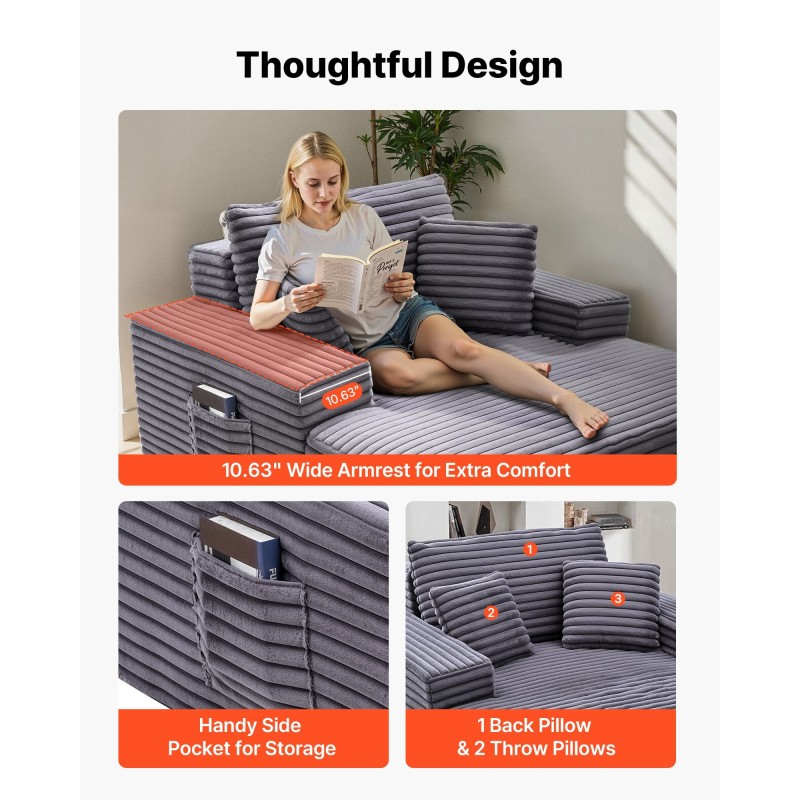 Chaiselongue lepotuoli harmaa raidallinen tekoturkispäällinen 1240×1700×700 mm korkeajoustoinen vaahto