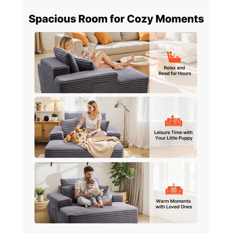 Chaiselongue lepotuoli harmaa raidallinen tekoturkispäällinen 1240×1700×700 mm korkeajoustoinen vaahto