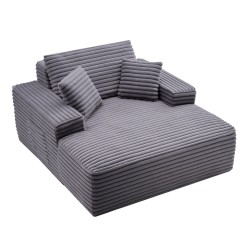 Chaiselongue lepotuoli harmaa raidallinen tekoturkispäällinen 1240×1700×700 mm korkeajoustoinen vaahto