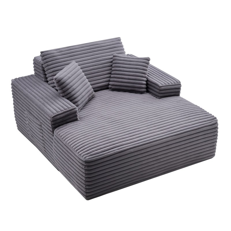 Chaiselongue lepotuoli harmaa raidallinen tekoturkispäällinen 1240×1700×700 mm korkeajoustoinen vaahto